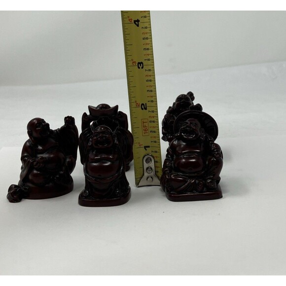 5 Laughing Buddha Statues Figurines Red Resin Poses Mini Figures Vintage - Picture 2 of 10